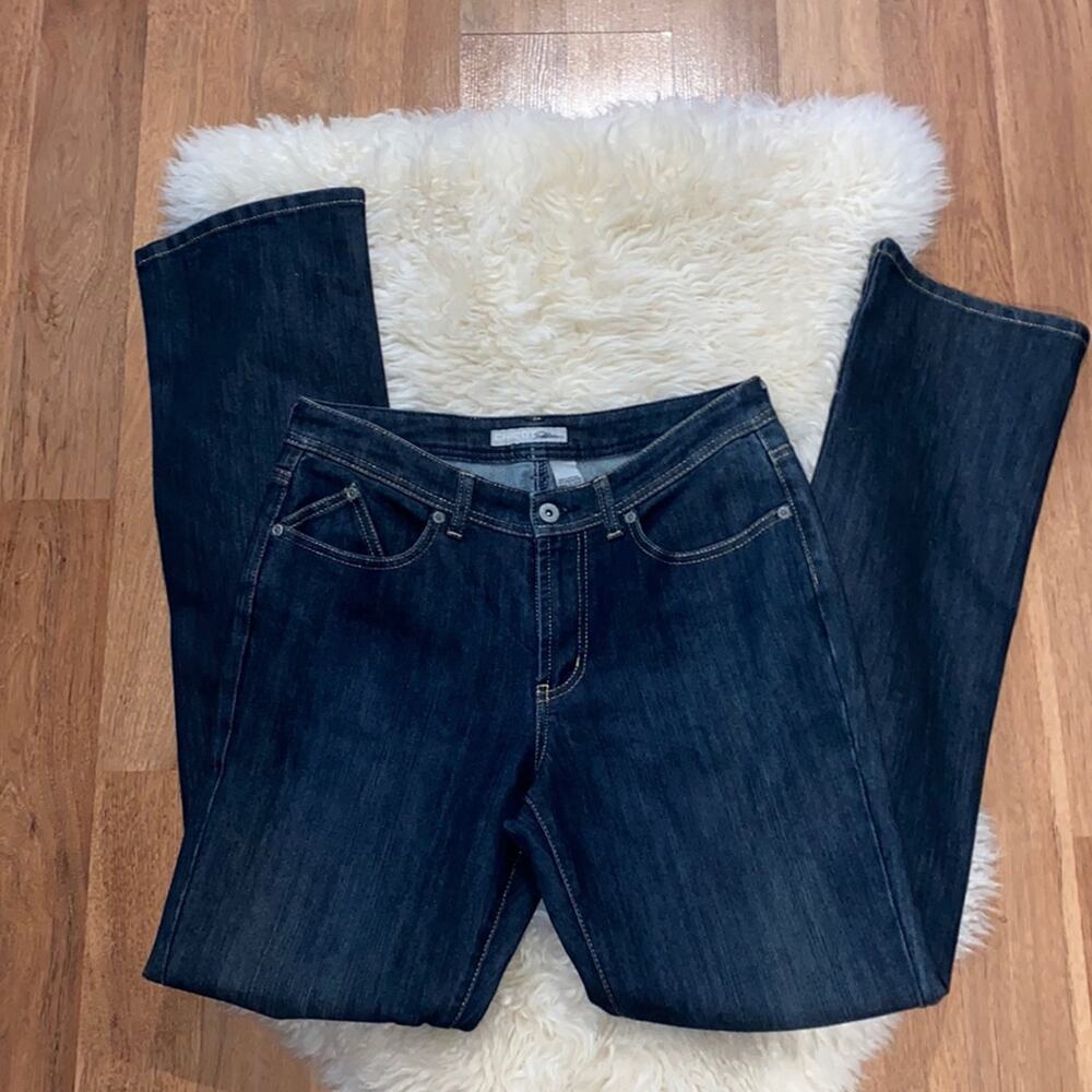 Chico’s Platinum Denim Dark Blue Bootcut Jeans EUC Sz 1 Tall or 30” Waist